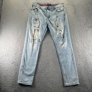 Public Supply Jeans Mens 38x32‎ Blue Cotton Denim Straight Distressed Stretch
